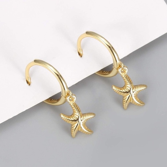 JewelbyEllie Jewelry - Exquisite 18K Gold Vermeil 925 Sterling Silver Starfish Hoop Earrings